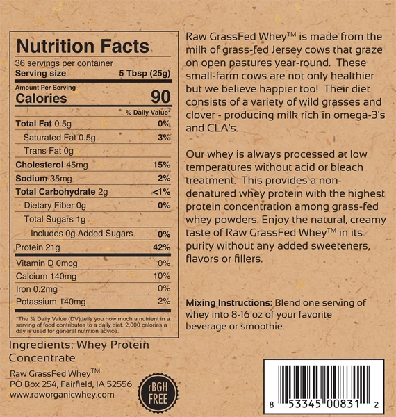 Raw Grass Fed Whey Protein Powder, Unflavored – 1 Ingredient, No Additives or Fillers, Undenatured, Made in USA
